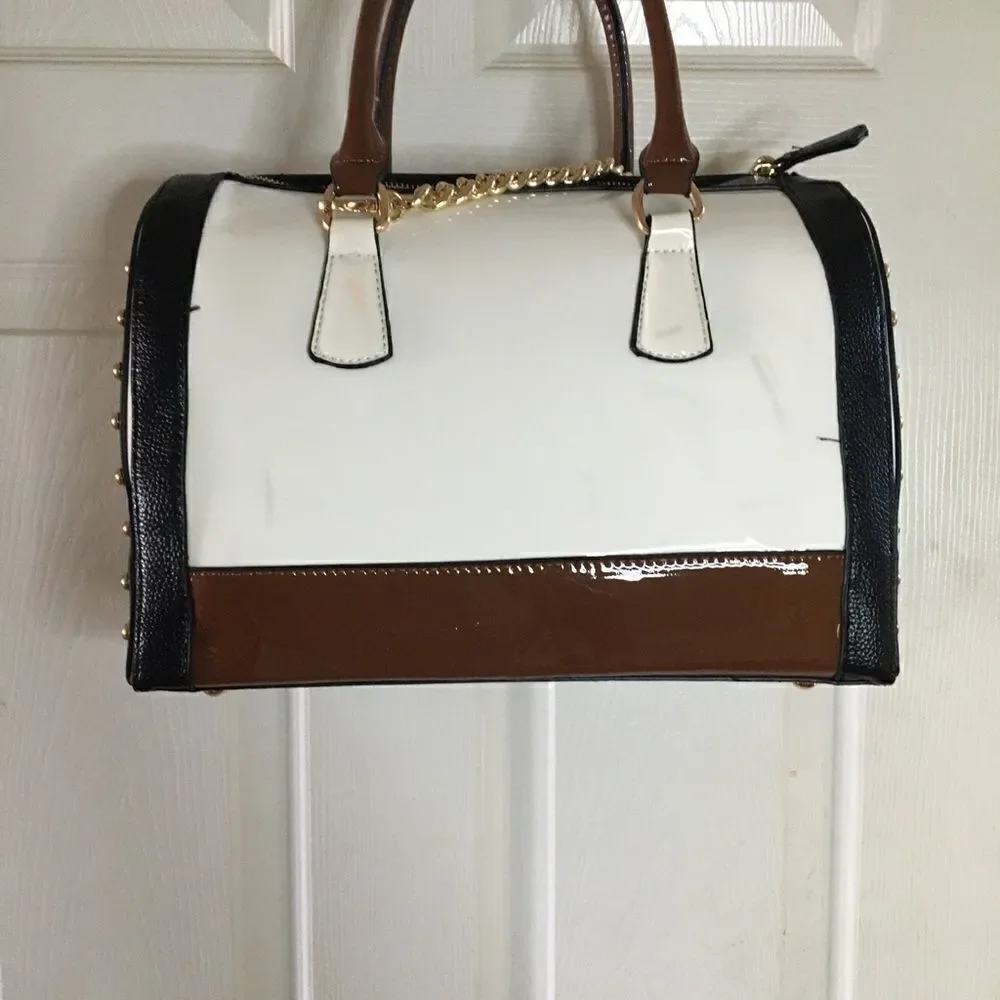 Dasein three tones satchel handbag bag with studs.